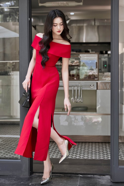 Sixdo Red Woven Flared Dress